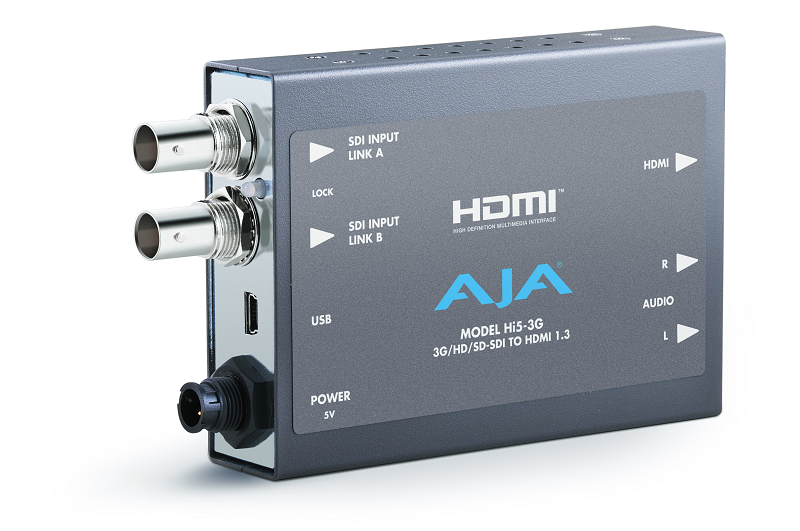 AJA Converter SD-SDI/ HD-SDI/ 3G-SDI auf HDMI/ Stereo Audio Hi5-3G
