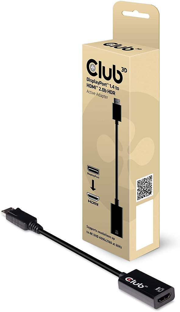 Club 3D Adapter aktiv DisplayPort1.4 St./ HDMI2.0b Bu. ADP-DP14M-HDMI20bF-A